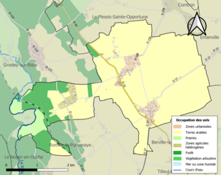 Barevná mapa znázorňující využití půdy.