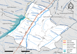 Réseaux hydrographique et routier de Péguilhan.