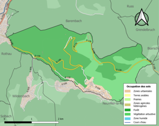 Barevná mapa znázorňující využití půdy.