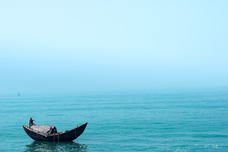 File:A men doing his daily duty in middle of Bay of Bengal sea.jpg