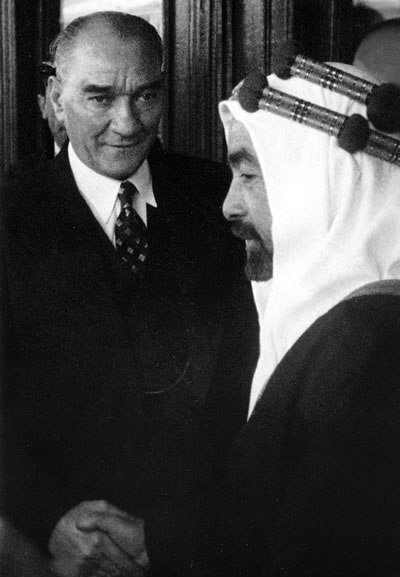 Abdullah I of Transjordan during the visit to Turkey with Turkish president Mustafa Kemal 1937