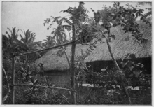Jules Agostini's 1896 photograph of Gauguin's house in Puna'auia. Note the sculpture of a nude woman. Agostini - Tahiti, plate page 0080.png