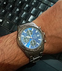 Alba watch with a 12-hour, 1/20 second chronograph. This watch uses a 7T92 movement manufactured by Seiko Alba Chrono.jpg