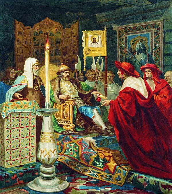 Prince Alexander Nevsky receiving Papal legates, painting by Henryk Siemiradzki (1870s)