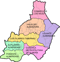 Mapo de municipoj en Almería