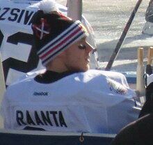 Raanta with the Chicago Blackhawks at the 2015 NHL Winter Classic Antti Raanta 2015 NHL Winter Classic (16133695048).jpg