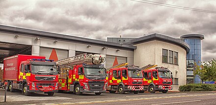 TWFRS Volvo appliances outside Gateshead fire station in 2018