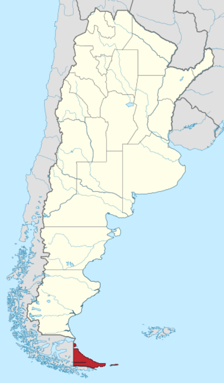 Location of Tierra del Fuego region in Argentina
