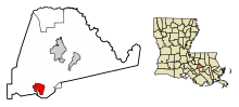 Ascension Parish Louisiana Beépített és be nem épített területek Donaldsonville Highlighted.svg