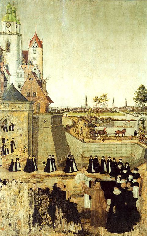Resurrection of the Widow's son from Nain, altar panel by Lucas Cranach the Younger, c. 1569, in the Stadtkirche Wittenberg.