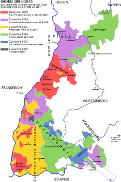 Baden até 1803 (vermelho) e depois ganha