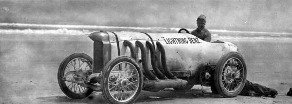 Barney Oldfield sitting in his Blitzen Benz at Daytona (undated)