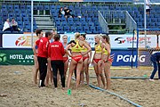 Deutsch: Beachhandball Europameisterschaften 2019 (Beach handball Euro); Tag 5: 6. Juli 2019 – Frauen, Platzierungsspiel für die Ränge 9–12, Deutschland-Polen 2:1 (22:23, 19:16, 7:6) English: Beach handball Euro; Day 5: 6 July 2019 – Placement Match/Cross Match for rank 9–12 Women – Germany-Poland 2:1 (22:23, 19:16, 7:6)