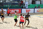 Deutsch: Beachhandball Europameisterschaften 2019 (Beach handball Euro); Tag 2: 3. Juli 2019 – Männer, Vorrunde Gruppe A, Spanien-Norwegen 1:2 (22:26, 28:22, 8:10) English: Beach handball Euro; Day 2: 3 July 2019 – Men Preliminary Round Group A - Spain-Norway 1:2 (22:26, 28:22, 8:10)