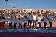 Deutsch: Beachhandball bei den Olympischen Jugendspielen 2018 in Buenos Aires; Tag 7, 13. Oktober 2018; Medaillenzeremonie Jungs - Gold: Spanien, Silber: Portugal, Bronze: Argentinien English: Beach handball at the 2018 Summer Youth Olympics in Buenos Aires at 13 October 2018 – Medal Ceremony Boys - Gold: Spain, Silver: Portugal, Bronze: Argentina Español: Handball de playa en los Juegos Olimpicos de la Juventud Buenos Aires 2018 en 13 de octubre de 2018 – Medalla Ceremonia para niños - Oro: España, Plata: Portugal, Bronce: Argentina