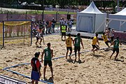 Deutsch: Beachhandball bei den Olympischen Jugendspielen 2018; Tag 4, 10. Oktober 2018; Jungs, Vorrunde, Gruppe B - Portugal-Paraguay 2:0 English: Beach handball at the 2018 Summer Youth Olympics at 10 October 2018 – Boys Preliminary Round Group B – Portugal-Paraguay 2:0