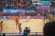 Deutsch: Beachhandball bei den Olympischen Jugendspielen 2018; Tag 5, 10. November 2018; Mädchen, Hauptrunde - Kroatien-Argentinien 1:2 English: Beach handball at the 2018 Summer Youth Olympics at 11 October 2018 – Girls Main Round – Croatia-Argentina 1:2