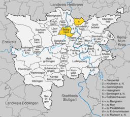 Läget för Besigheim i Landkreis Ludwigsburg
