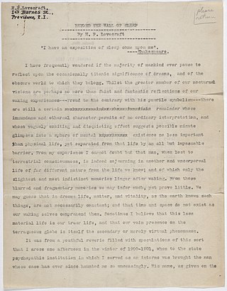 <span class="mw-page-title-main">Beyond the Wall of Sleep</span> 1919 short story by H. P. Lovecraft