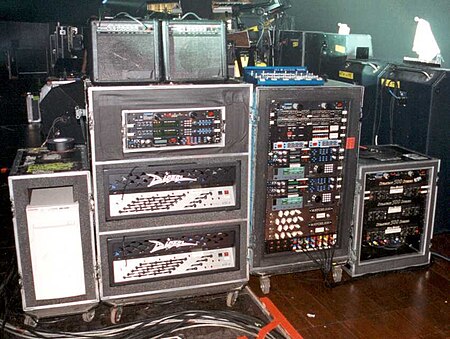 Photo of Billy Corgan's guitar rig taken by his guitar tech during one of the Smashing Pumpkins' live shows. Billy-corgan-guitar-rig.jpg