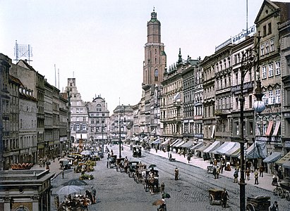 Alman İmparatorluğu'nun Silezya Eyaleti'nin merkezi Breslau şehrinde (günümüzde Polonya'nın Wrocław şehri) bulunan Großer Ring'in doğu yönü, (Fotokrom, c. 1900). (Kaynak:Library of Congress)