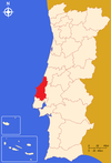 Location of the Oeste region within Portugal (map excludes Marinha Grande and Porto de Mós).