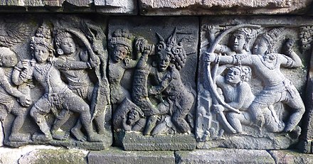 A battle scene depicted on a bas-relief in Prambanan