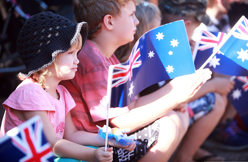 File:Children wave Australian flags during an Anzac Day parade in Palmerston, Australia, April 25, 2013, as U.S. Marines with the 1st Platoon, Lima Company, 3rd Battalion, 3rd Marine Regiment, Marine Rotational 130425-M-AL626-014.jpg