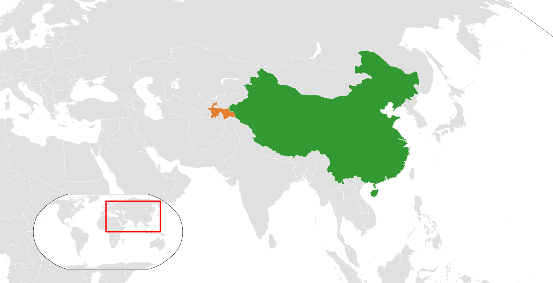 Map indicating locations of China and Tajikistan