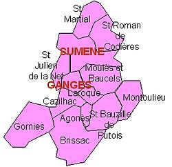 Komunita obcí Gangy a Suménoises Cévennes (mapa)