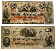 Confederate 5 and 100 Dollars