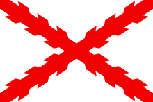 Drapeau de la Croix de Bourgogne, une croix rouge en X dentelée sur un fond blanc de format rectangulaire.