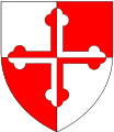 Arms of Crosland of Crosland Hill, Almondbury, Yorkshire: Quarterly argent and gules, a cross bottony counterchanged