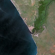 Vue de l'embouchure du fleuve depuis un satellite SPOT en 2007.