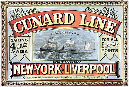 Cunard Line, from New York to Liverpool, from 1875