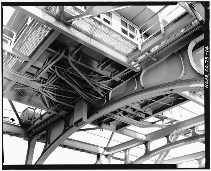 File:DETAIL VIEW OF UNDERSIDE OF OPERATOR'S CABIN, SHOWING UTILITY CONNECTIONS, LOOKING NORTH-NORTHEAST - Sacramento River Bridge, Spanning Sacramento River at California State HAER CAL,34-SAC,58-14.tif