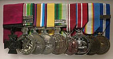 Some of Keighran's medals on display at the Australian War Memorial Daniel Keighran medals at the AWM December 2013.jpg