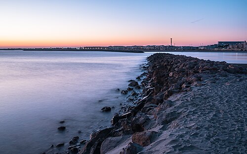 a dike at blue hour