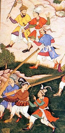 Early matchlocks as illustrated in the Baburnama (16th century) Early matchlocks.jpg