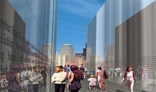 Artist's rendering of visitors between the two walls of Empty Sky. EmptySky2.jpg