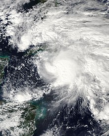 Eta shortly after regaining tropical storm status, approaching the Cayman Islands and Cuba on November 7. Eta 2020-11-07 1850Z.jpg