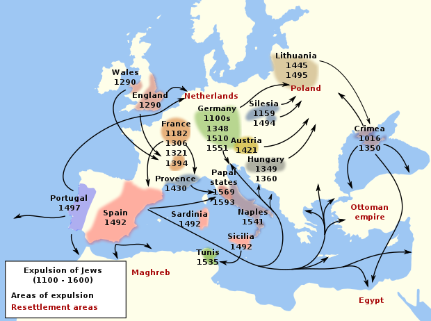 Expulsions of Jews in Europe from 1100 to 1600
