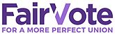 "FairVote" written in large purple letters, above "For a more perfect union" written in small purple letters