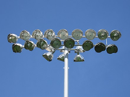 Floodlights are used to illuminate outdoor playing fields or work zones during nighttime.