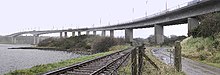 The Foyle Bridge showing Derry-to-Belfast rail link Foyle bridge, railside.jpg