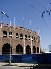 The arched exterior of Franklin Field