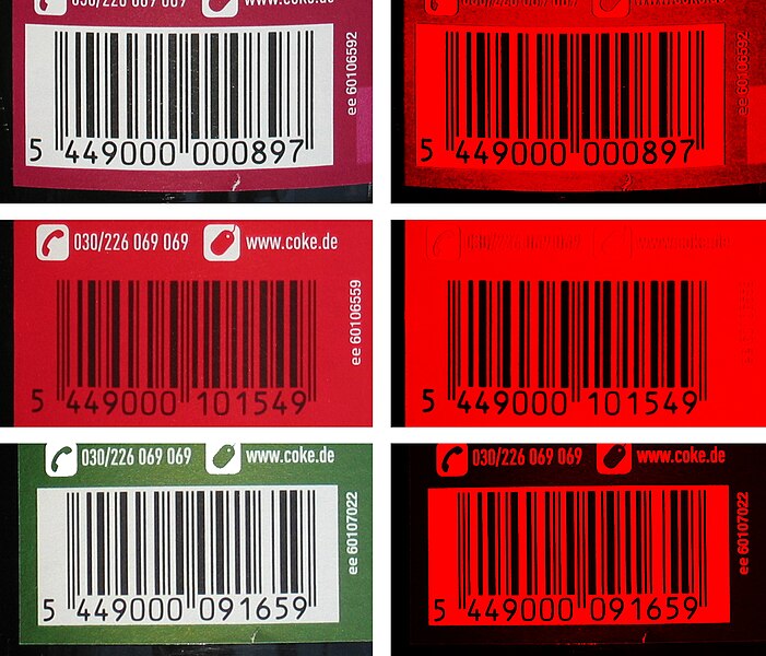 File:GTIN Barcodes of coke bottles - what you see and what the barcode scanner see 2 IMG 2908 2913 2919.JPG