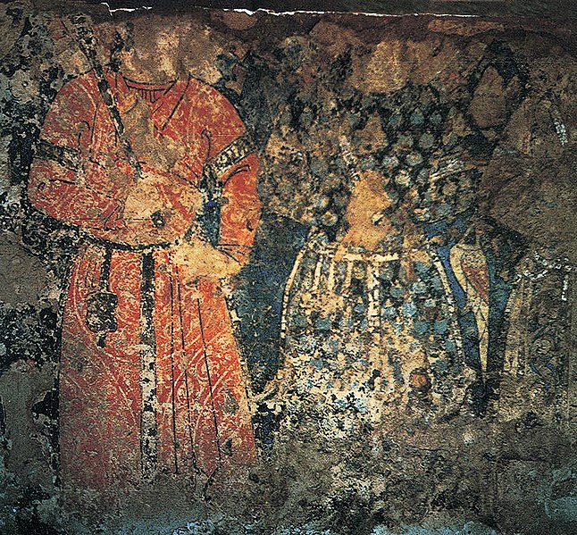 File:Ghaznavid figures in the wall paintings from one of the Ghaznavid palaces at Laškarī Bāzār in central Afghanistan, probably built by Masud I (1030-41).jpg