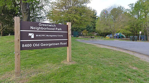 Greenwich Neighborhood Park sign, Bethesda, MD