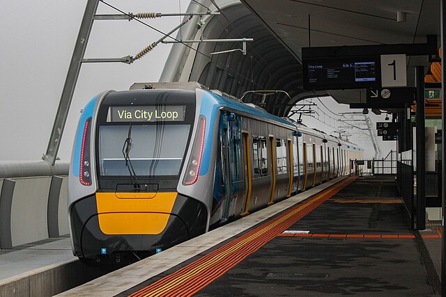 A High Capacity Metro Train departing Carnegie railway station in June 2021